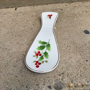 Christmas Spoon Rest Royal Norfolk 8” Holly & Berries Holiday Kitchen Decor